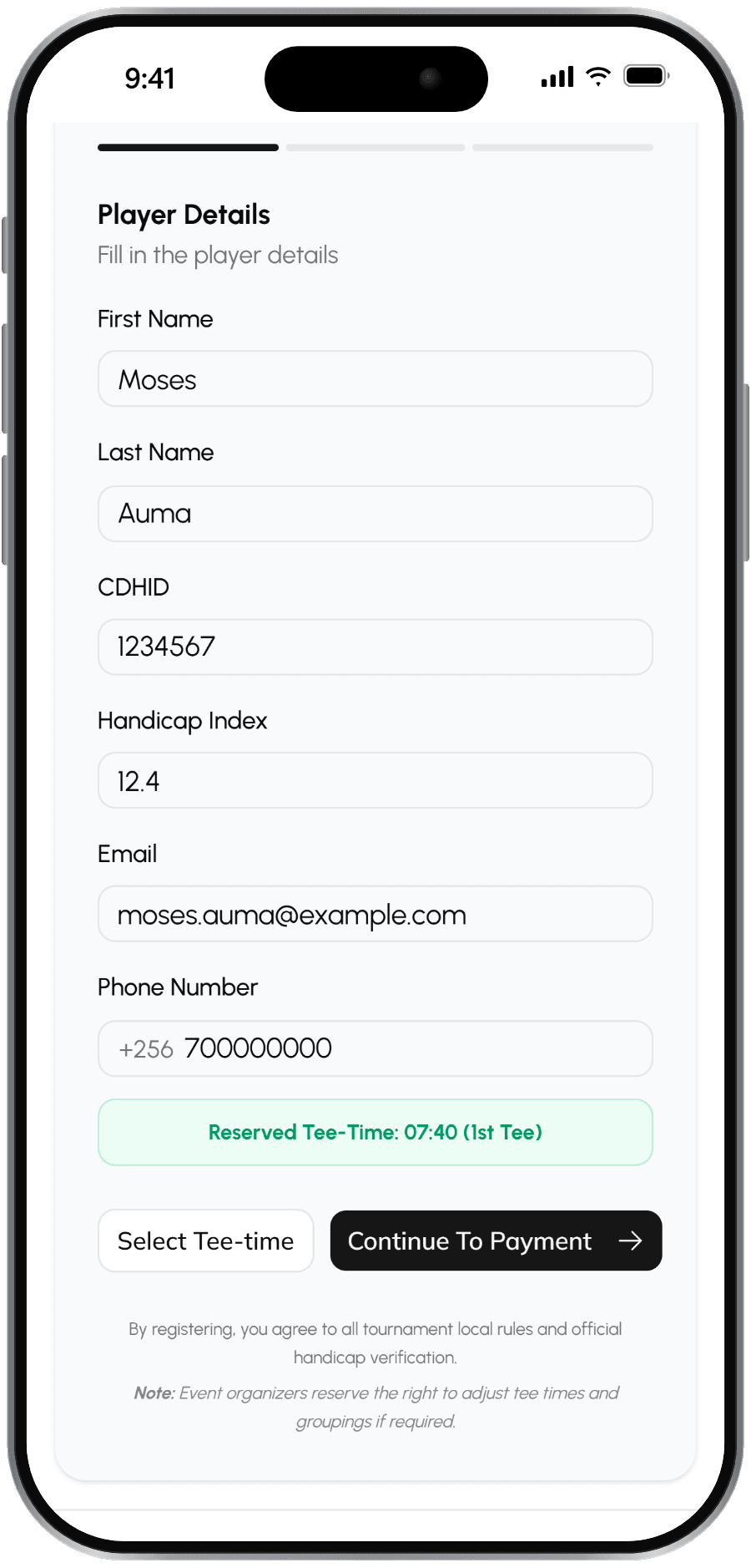 Step 2 — Players Register & Pay