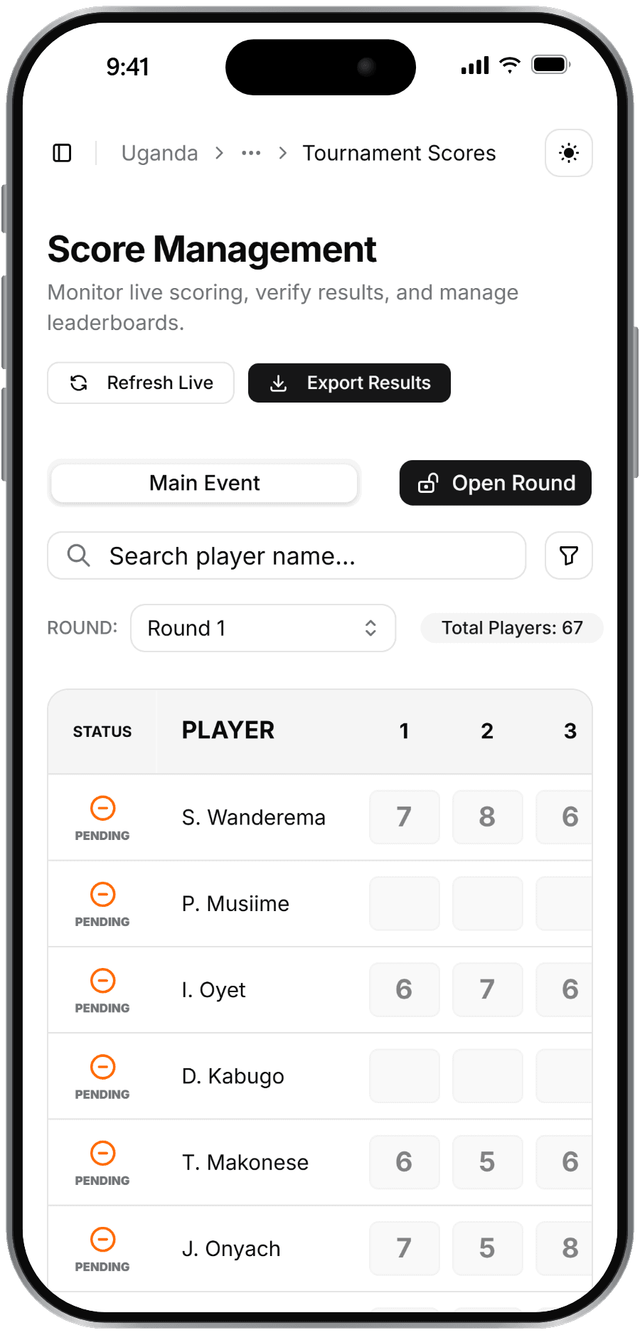 Step 3 — Scorers Enter Results Live